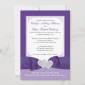 プリントされたBOW紫色の白い写真の結婚式の招待 招待状 (正面)