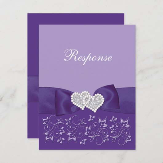 プリントされたBOW Purple Whiteフローラ結婚の応答C 出欠カード (正面/裏面)