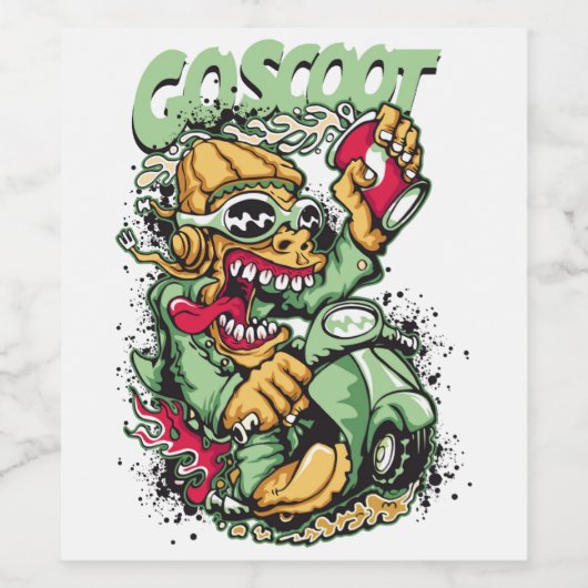 プリントされたTシャツスクーター、バイクの落書き。 ワインラベル (シングルラベル)