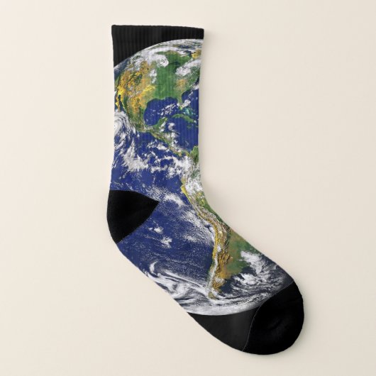 プリントのソックスをくまなく宇宙からの惑星の地球 ソックス (左内側)