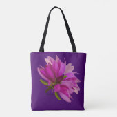 プリントのトートをくまなく紫色赤いマグノリア トートバッグ (裏面)