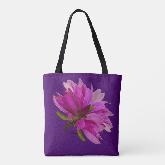 プリントのトートをくまなく紫色赤いマグノリア トートバッグ (裏面)