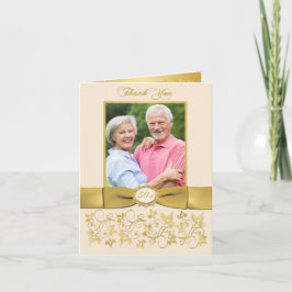 プリントのリボン アイボリー ゴールド フローラル ありがとうカード サンキューカード