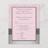 プリントのリボン グレー、ピンクのダマスク 返信カード (裏面)