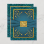 プリントのリボン ゴールド、ターコイズの返信カード 出欠カード (正面/裏面)