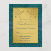 プリントのリボン ゴールド、ターコイズの返信カード 出欠カード (裏面)