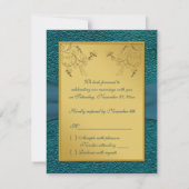 プリントのリボン ゴールド、ターコイズの返信カード 出欠カード (裏面)