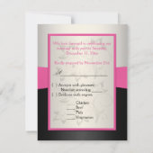 プリントのリボン ピンク ブラック シルバー RSVP カード (裏面)