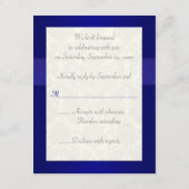 プリントのリボン ブルー、アイボリー ダマスク 返信カード (裏面)