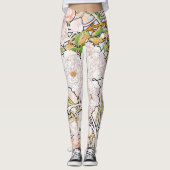 プリントのレギンスをくまなくアールヌーボーのミュシャの花柄 レギンス (正面)