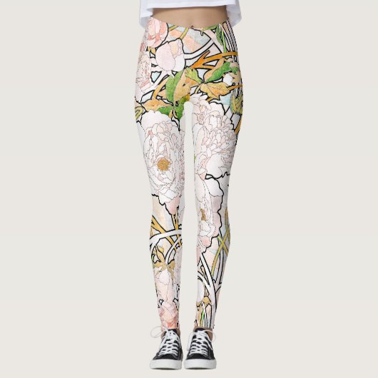 プリントのレギンスをくまなくアールヌーボーのミュシャの花柄 レギンス (正面)