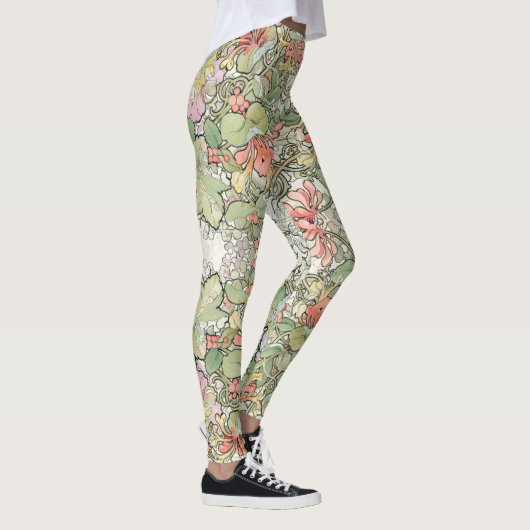 プリントのレギンスをくまなくミュシャのアールヌーボーの花 レギンス (右)