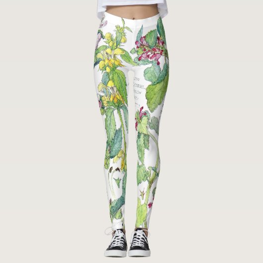 プリントのレギンスをくまなく植物のイラクサの花 レギンス (正面)