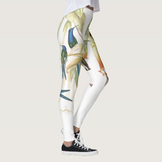 プリントのレギンスをくまなく花ハチドリの鳥 レギンス (右)