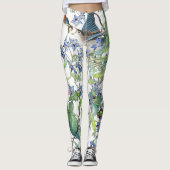 プリントのレギンスをくまなく花ブルーバードの鳥 レギンス (正面)