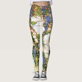 プリントのレギンスをくまなく藤の花のつる植物 レギンス (正面)