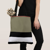 プリントの大きいトート-黒い赤のストライプをくまなく トートバッグ (クローズアップ)