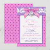 プリントの蝶結び フラワーレース ベビーシャワー 招待状 (正面/裏面)