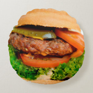 プリントの食糧をくまなくおもしろいなハンバーガーのチーズバーガー ラウンドクッション