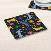 プリントをくまなく多彩ヤモリのトカゲ スクエアペーパーコースター (アングル)