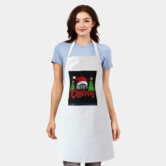 プリントエプロン、中女性の食べ物の布のクリスマス エプロン (着用した状態)