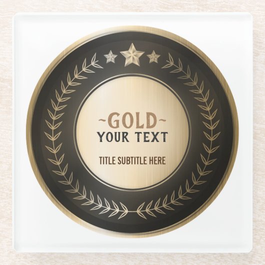 プリントカスタムDIYメダル金ゴールド#1チャンピオン編集可能 ガラスコースター (正面)