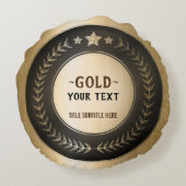プリントカスタムDIYメダル金ゴールド#1チャンピオン編集可能 ラウンドクッション (裏面)