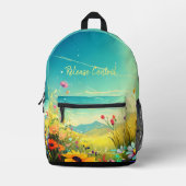 プリントカットソーバッグとカラフル草原 プリントバックパック (正面)