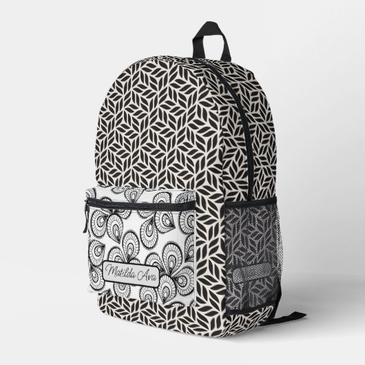 プリントカットソーBackpack – カスタマイズされたB/Wパターン プリントバックパック (裏面右端)