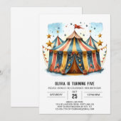 プリントカラフル可能ジョイサーカス誕生日 招待状 (正面/裏面)