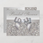 プリントシルバーシークインズボウ&ダイヤモンドブライダルシャワー 招待状 (正面/裏面)