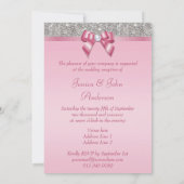 プリントシルバーシークインピンクボウウェディングレセプション 招待状 (裏面)