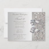 プリントシルバーシークイン、ボウ&ダイヤモンドスウィート16 招待状 (裏面)
