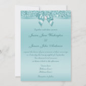 プリントティール(緑がかった色)シーキンズダフェイクイア結婚モンドボウズ 招待状 (裏面)