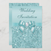 プリントティール(緑がかった色)シーキンズダフェイクイア結婚モンドボウズ 招待状 (正面/裏面)