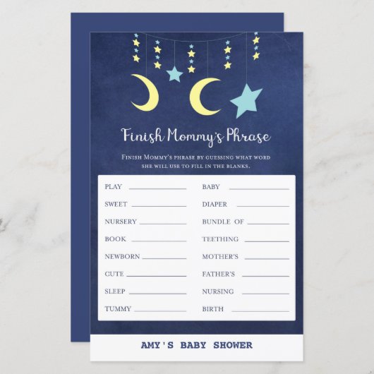 プリントトゥインクルトゥインクルムーンスターベビーシャワーゲーム (正面/裏面)