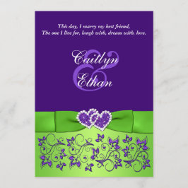 プリントボウパープルグリーンフローラ結婚式招待状 招待状