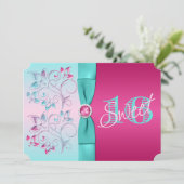 プリントボウピンク、アクアフローラSweet sixteen招待状 招待状 (スタンド正面)