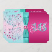 プリントボウピンク、アクアフローラSweet sixteen招待状 招待状 (正面/裏面)