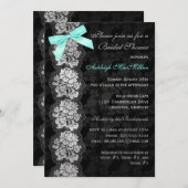 プリントボウブラックフローラレースブライダルシャワー招待状 招待状 (正面/裏面)
