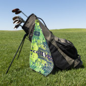 プリントモダン回路基板デザインの名前の追加オタク系の ゴルフタオル (グリーン)