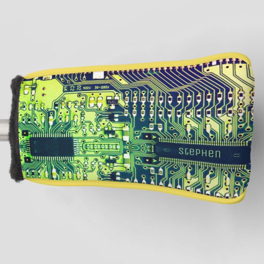 プリントモダン回路基板デザインの名前の追加オタク系の ゴルフヘッドカバー (正面)