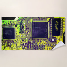 プリントモダン回路基板デザインの名前の追加オタク系の ビーチタオル