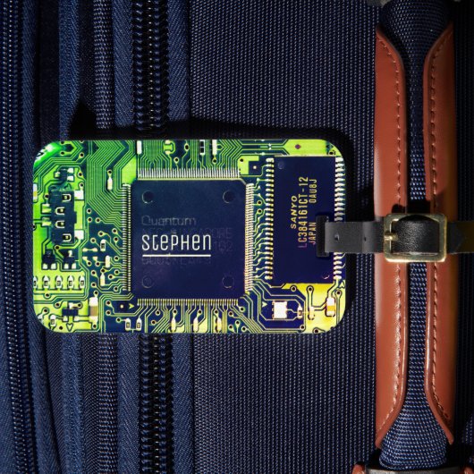 プリントモダン回路基板デザインの名前の追加オタク系の ラゲッジタグ (正面インサイチュ4)