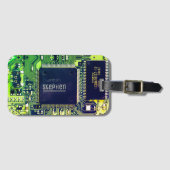 プリントモダン回路基板デザインの名前の追加オタク系の ラゲッジタグ (正面横)