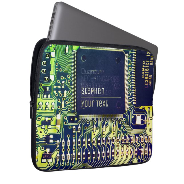 プリントモダン回路基板デザインの名前の追加オタク系の ラップトップスリーブ (正面右)
