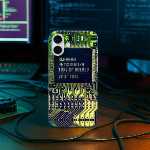 プリントモダン回路基板デザインの名前の追加オタク系の iPhone 16 PLUSケース