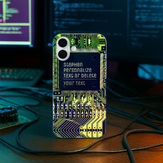 プリントモダン回路基板デザインの名前の追加オタク系の iPhone 16 PLUSケース
