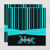 プリントリボンアクア&ブラックストライプ21歳誕生日 招待状 (正面/裏面)