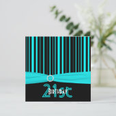 プリントリボンアクア&ブラックストライプ21歳誕生日 招待状 (スタンド正面)